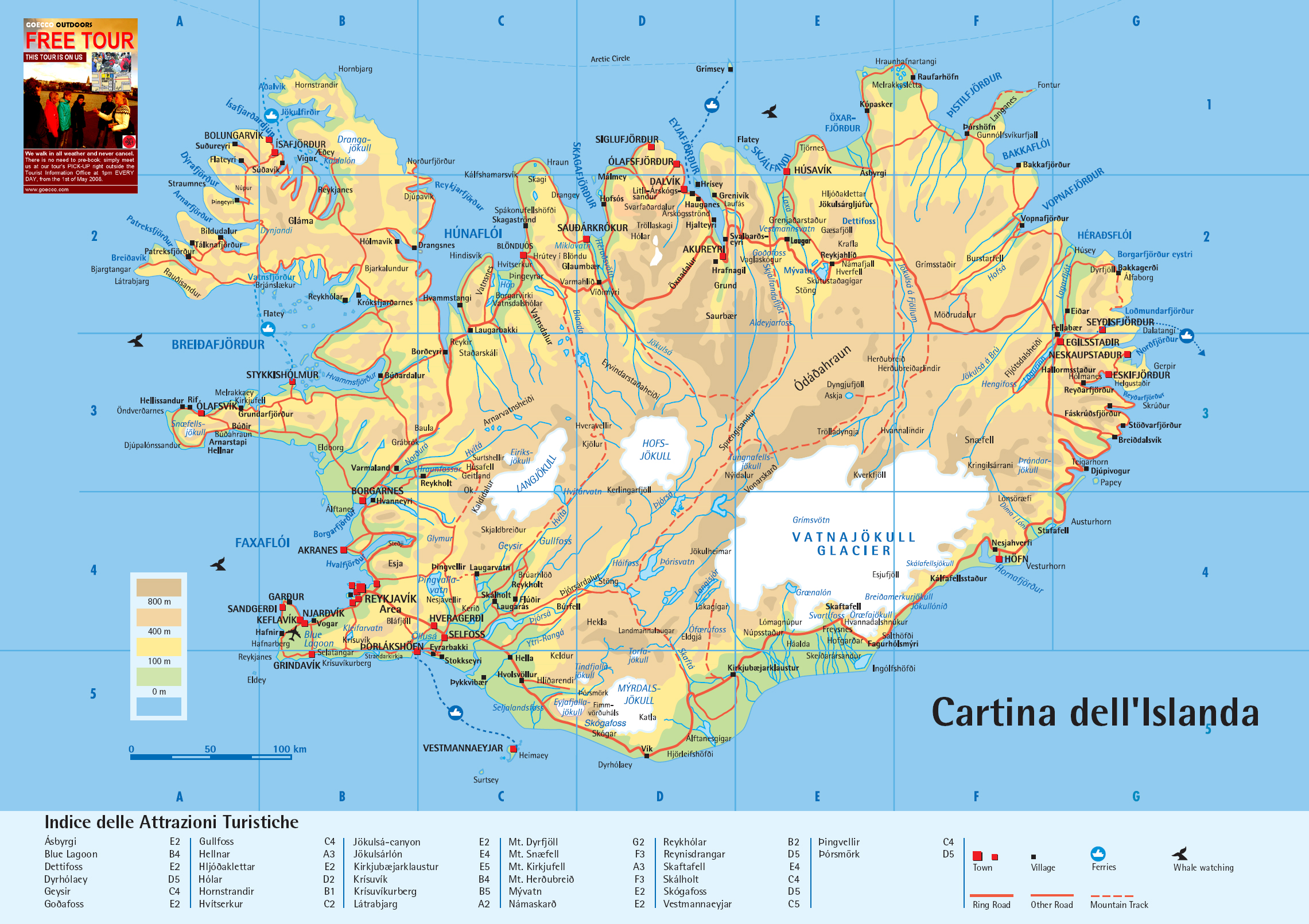 Mappa geografica/turistica dell'Islanda